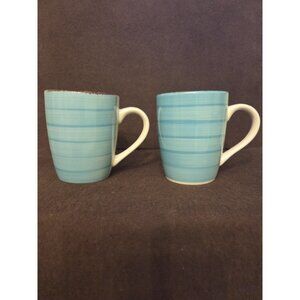 Pair Royal Norfolk Turquoise Teal Blue Swirl Stoneware 12 OZ. Cups Mugs 2